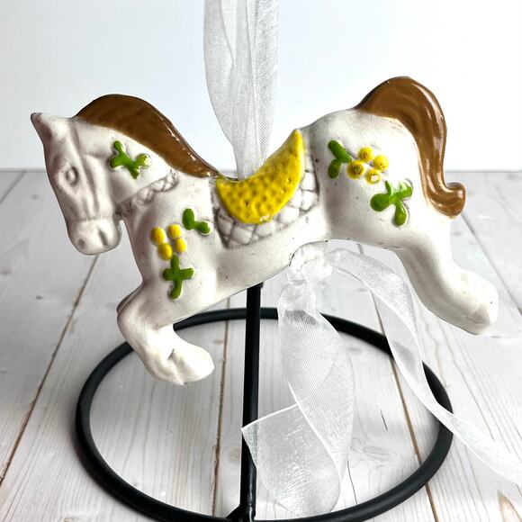 Pair GiGi VTG 70s Carousel Horse Ceramic Figurine Decor Ornament White Fairytale - Picture 10 of 10